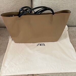 Zara Brown Tote with Black Handles